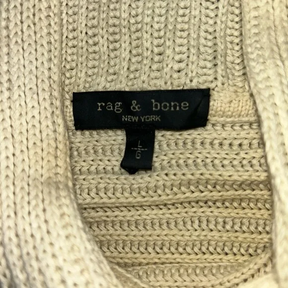 Rag & Bone Sonny Sweater Hoodie Large chunky Knit Crop fisherman Knit Cream - Picture 3 of 8